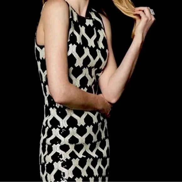 Etcetera Yin Yang Black and Silver-White Sequin Midi Dress New - Picture 2 of 8